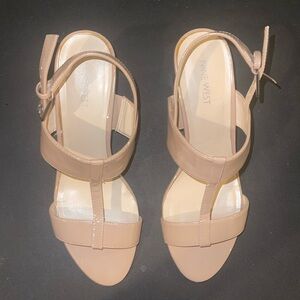 Nine West Wooden Block Heel Tan Sandals